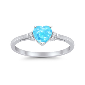 Heart Promise Engagement Ring Lab Created Light Blue Opal 925 Sterling Silver
